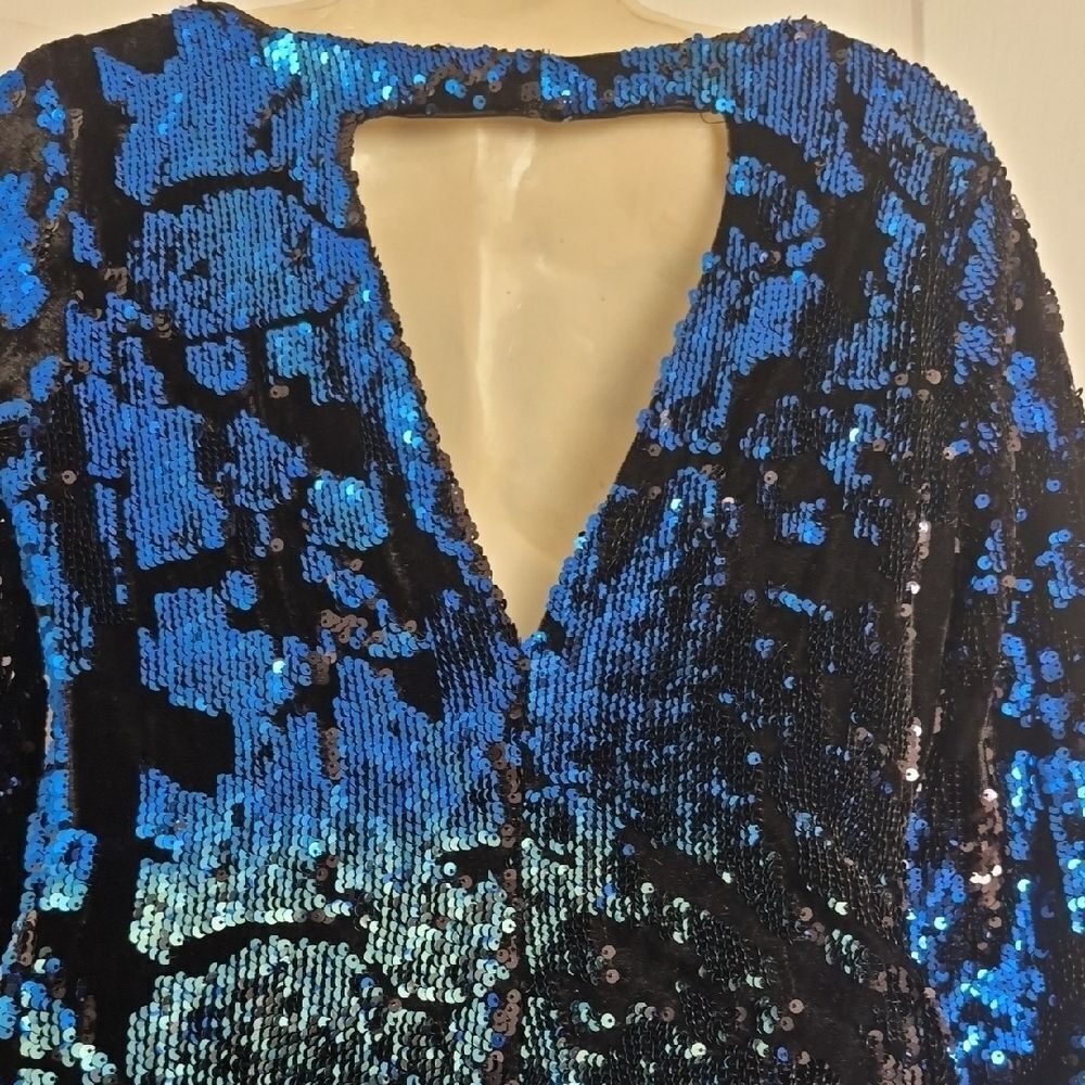 Zara Black and Blue Sequin Mini Dress - Picture 4 of 16